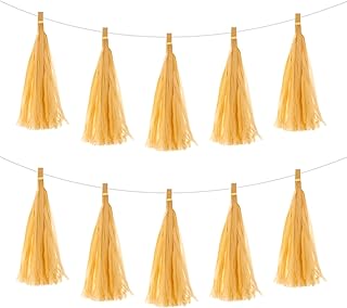 sourcing map 15uds Guirnalda con Borlas Color Amarillo Oscuro Banner con Cuerda Borlas Papel Seda para Fiestas Borlas Fiesta Bricolaje Kits para Decoración Bodas Cumpleaños