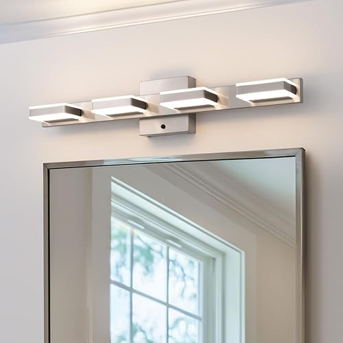 Miniatura 3 de mirrea Luces de tocador de níquel cepillado de 24 pulgadas para baño, 4 luces, accesorios de iluminación para espejo, 3 CCT, luz LED ajustable para