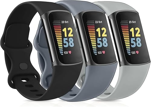 Paquete de 3 bandas deportivas compatibles con Fitbit Charge 5, correas clásicas de repuesto de silicona suave para Fitbit Charge 5 Advanced Fitness
