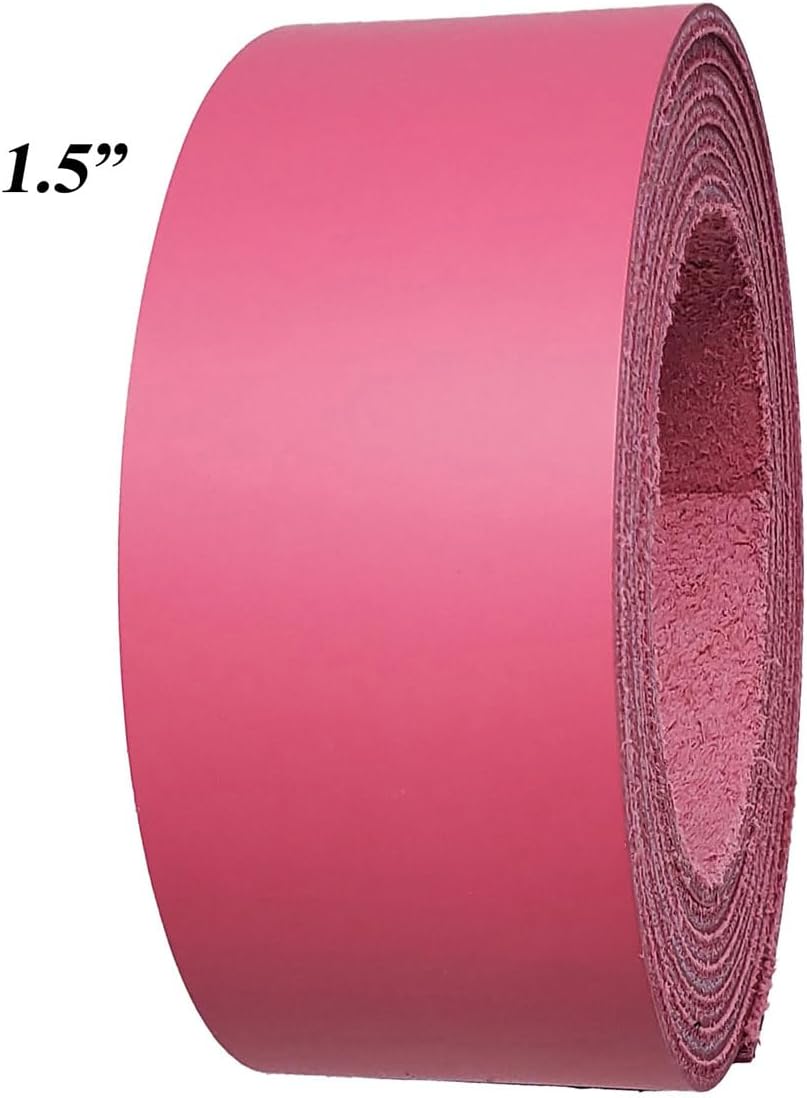Pink Leather Strips 1/2 Inch Wide - Hot Pink Leather Straps up to 96 Inch Long – 6-7 oz. (2.4 – 2.8 mm) Latigo Leather Strips by Pitka Leather (1/2" x 72")