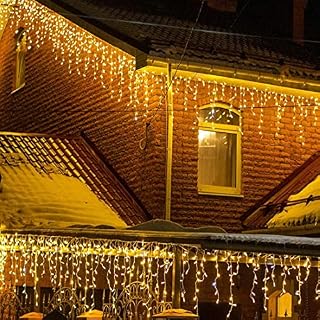 LIGHTNUM Icicle Lights Outdoor, 7.5m/24.61ft 200 LEDs Christmas Lights,Warm White Fairy Lights Plug in 8 Modes,Memory Function,Timer,IP44 Waterproof for Window,Party,Xmas,Indoor Decoration 21050