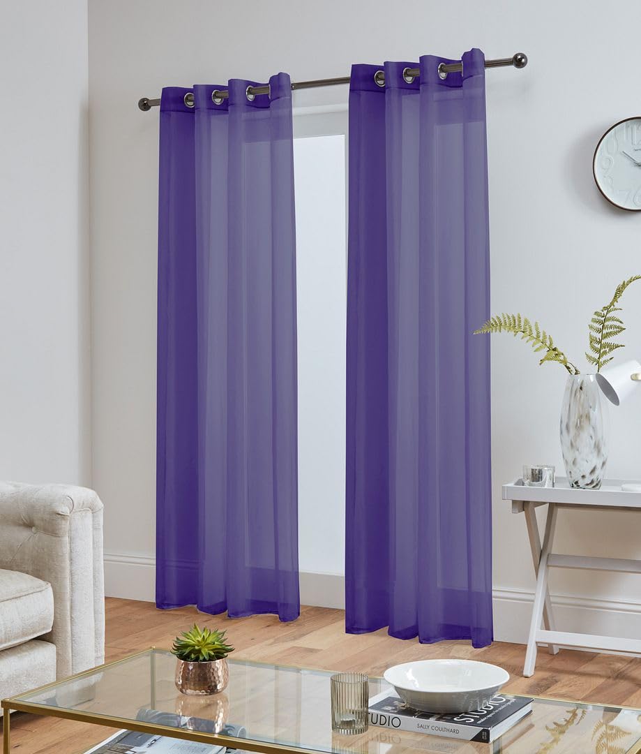 John Aird Lucy Voile Curtains - Eyelet - Pair - 2x Voile Panels (Aubergine, 58" Wide x 108" Drop)