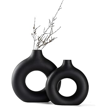 Vases for Pampas Grass Black Ceramic Vases Set of 2 for Modern Home Decor Neutral Boho Nordic Minimalism Style Flower Vases Idea Shelf Table Large + Small