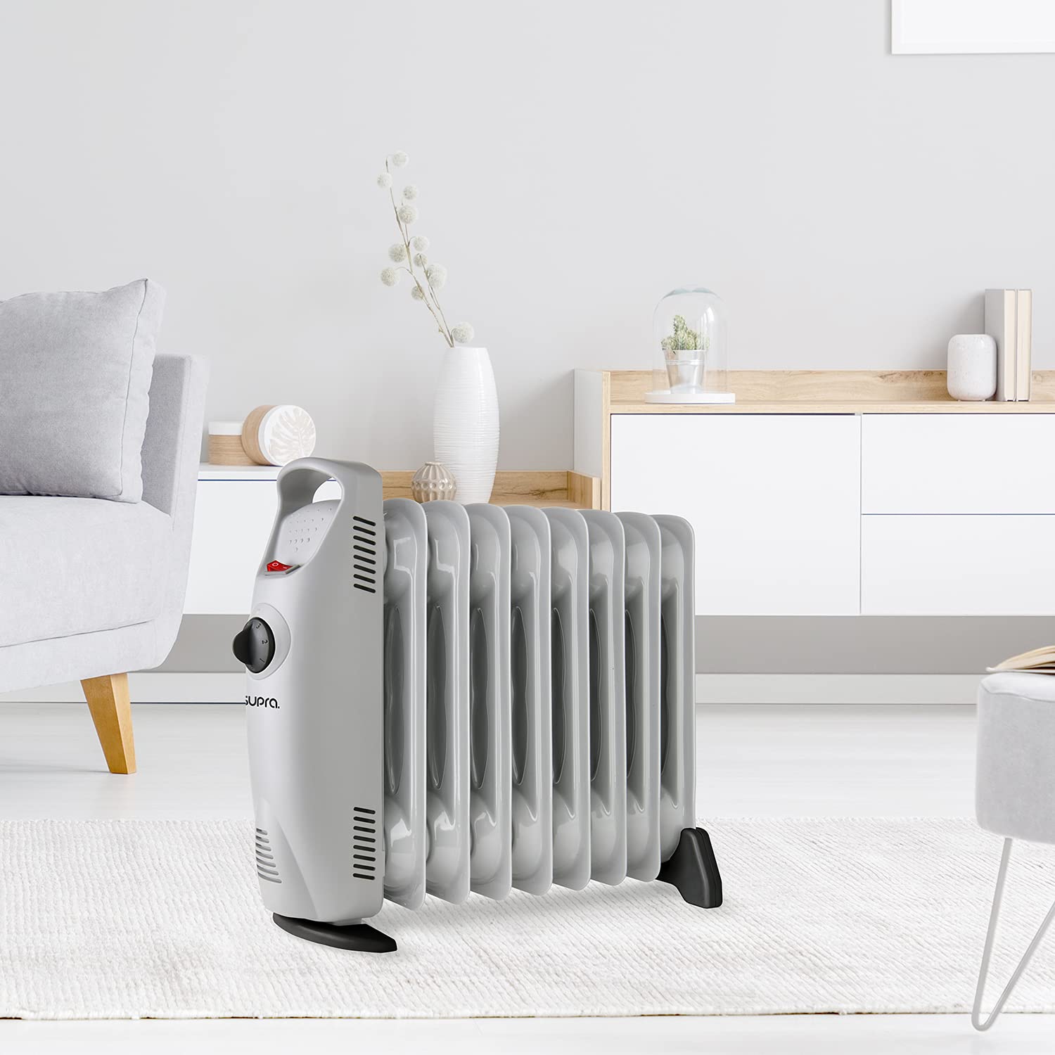 SUPRA OLIA 1000 Radiateur à huile 1000 W 10m2 Thermostat mécanique Système anti-surchauffe, poignée de transport silencieuse Gris