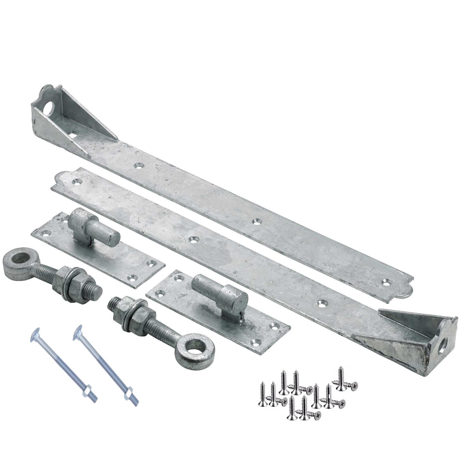 Epsom Door Handle Silver 14" Adjustable Hook And Band Hinges Galvanized Heavy-Duty Gate Door Hinges Rust-Resistant Outdoor Hardware With 12Mm Pin