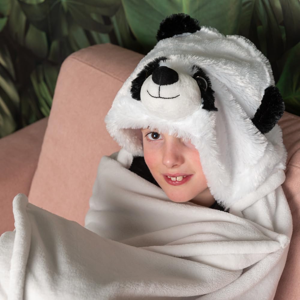 Coperta con cappuccio, 130 x 100 cm, motivo: panda, bianco, nero., Taglia unica