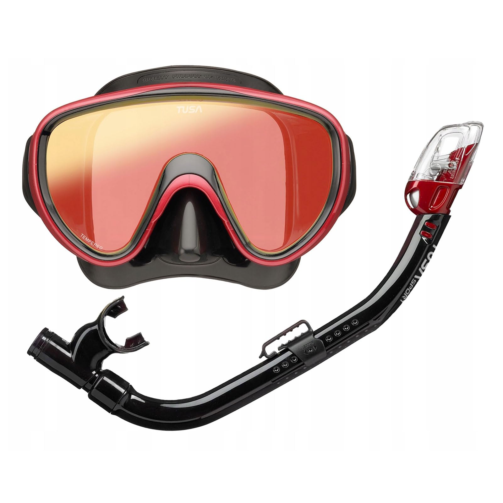 TUSA Sport UC-0118 Serene Adult Single-Window Mask & Dry Snorkel Set, Black/Metallic Dark Red Mirrored Lens
