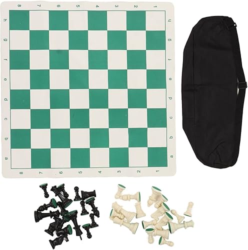 Portable Chess Checkers Set with Storage, Folding Roll Up Travel Checkers Board Games, PU Leather Chessboard for Adults, Indoor Outdoor Family