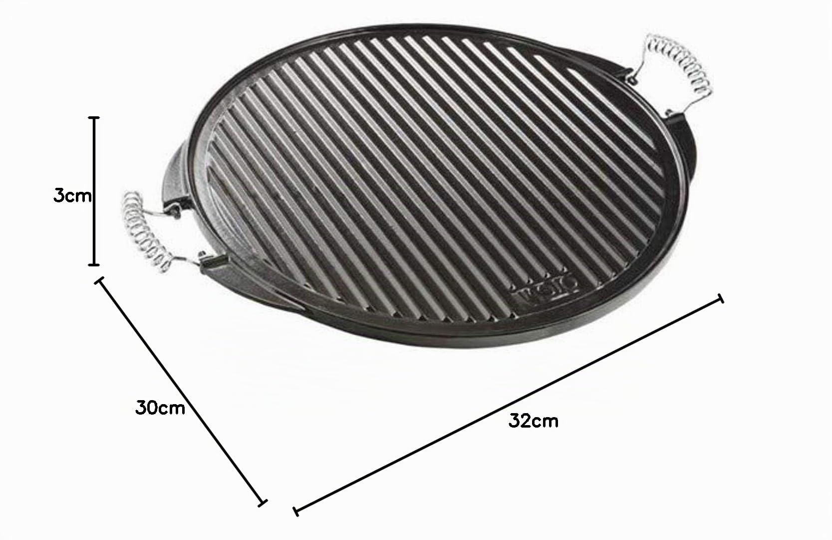 VAELLO Plancha en Fonte Émaillée - Ø 32 cm - Réversible 1 Face Striée et 1 Face Lisse - Catégorie Barbecue, Plancha et Paëlla - Référence 5191 - Poids 3,5 kg