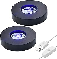 Vista 7 de Base de luz LED de madera para acrílico, resina, cristal, arte de vidrio, soporte de esfera de cristal USB de 7 ciclos de color, soporte