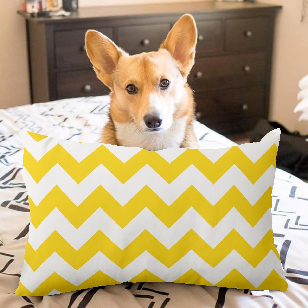 Yellow and White Chevron Pillow Covers 16x24inch Modern Decorative Throw Pillow Covers Lumbar Cushion Case for Home Sofa Couch Decoration