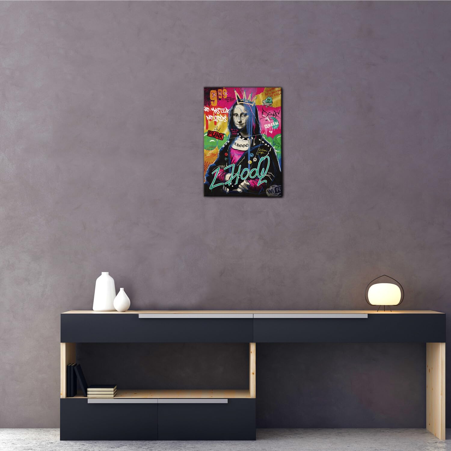 Giallobus - Gemälde - 01 - Mona Lisa Punk - Premium Loom Canvas mit hoher Dicke - 35L x 50l cm - Bereit zum Aufhängen - Moderne Gemälde