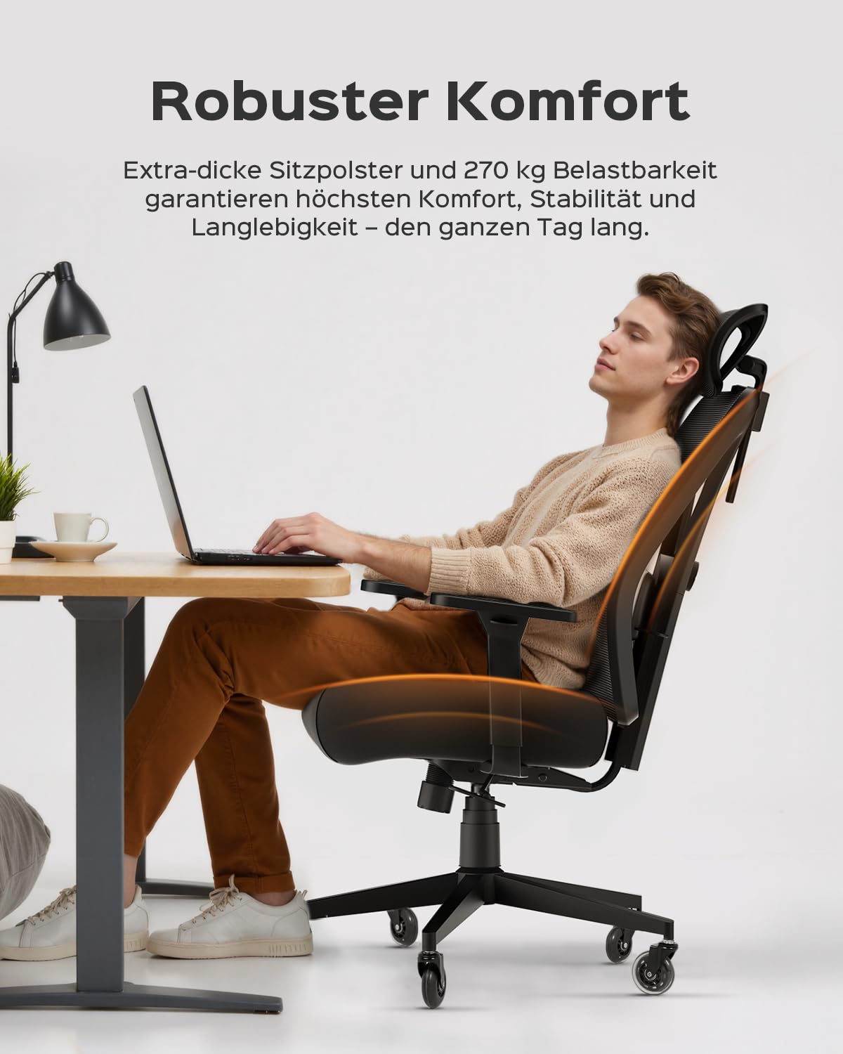 Dowinx Bürostuhl 270 kg, Ergonomischer Schreibtischstuhl mit Dicker Sitzpolsterung, Verstellbarer Lendenstütze, Höhenverstellbarer Rückenlehne, 3D-Armlehnen, Metall-Fuß, Schwarz