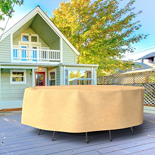Budge P5A17Sf1 All Seasons Oval Patio Table And Chairs Combo Cover Lightweight, Uv-Resistant, Extra Large-30 H X 136" L X 90" W, Tan #TOP6