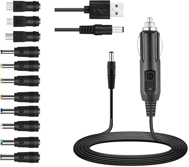 GutReise Universal 12V Car Charger(Max 10A) + 5V DC Power Cable,With 11 Connectors for DVD Player,Dash Camera,GPS,Bluetooth Speakers,Shaver Fans