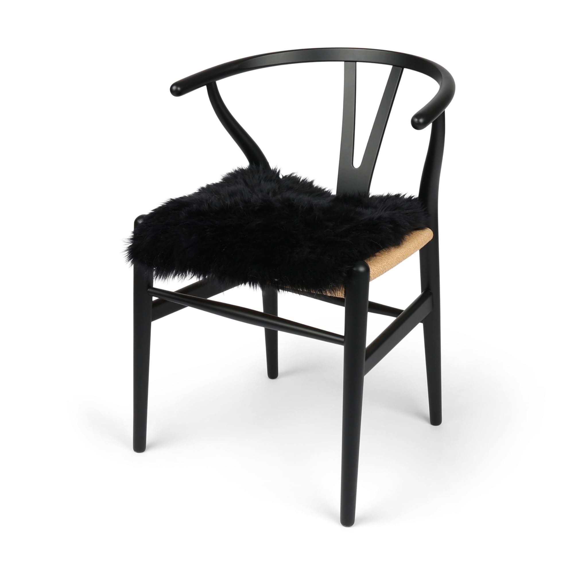 Nordic Sheep Schapenvacht Zitkussen 40x40 cm | Kussen van lamsvacht en Zacht Kussen van Nieuw-Zeeland Langpolig | Ideaal voor bank, stoel en bed | Kleur: Zwart
