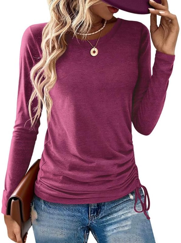 AIZHINENG Womens Long Sleeve Shirts Crewneck Tops Loose Fit Stretch Casual Workout Basic Fall T-Shirts 2025