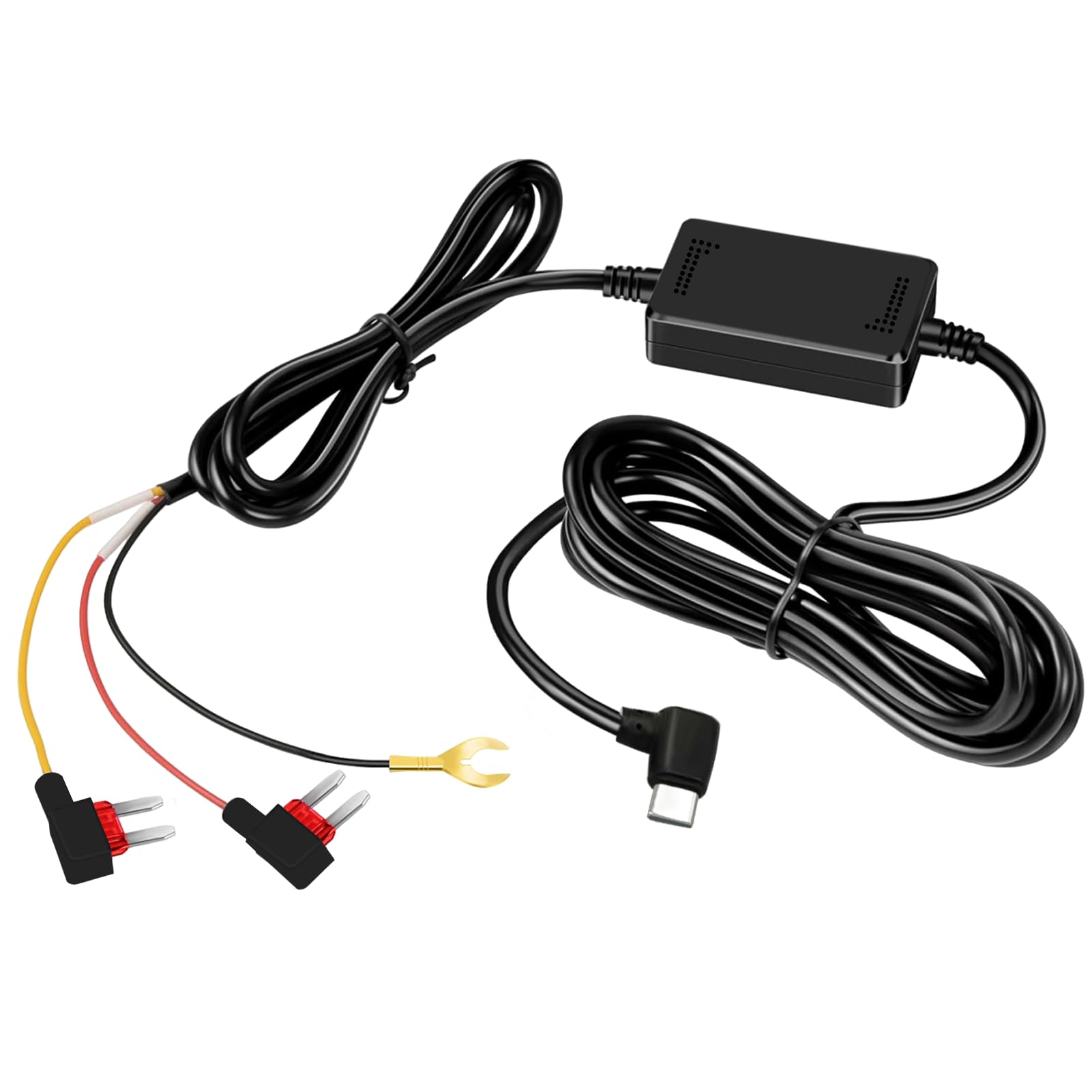 GKU USB-C Hardwire Kit mit Doppelten 4 Sicherungen, 12V-24V auf 5V/2.5A, 3.2 Meter, Dash-Kamera-Ladegerätkabel, 24-Stunden-Parküberwachung, Unterspannungsschutz für meisten Type-C-Anschluss Dashcams