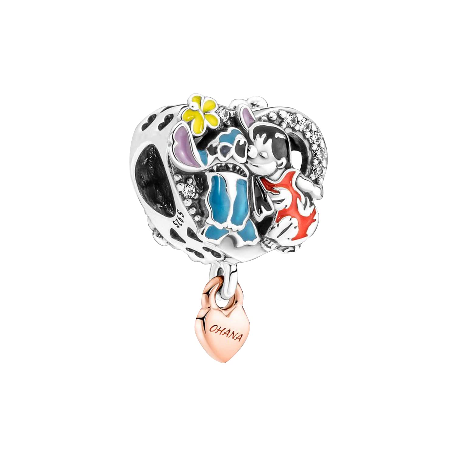 Beads R UsOhana Lilo & Stitch Inspired Charm in Sterling Silver S925 and Enamel, Compatible with all European style Charm Bracelets, Anklets and Necklaces.