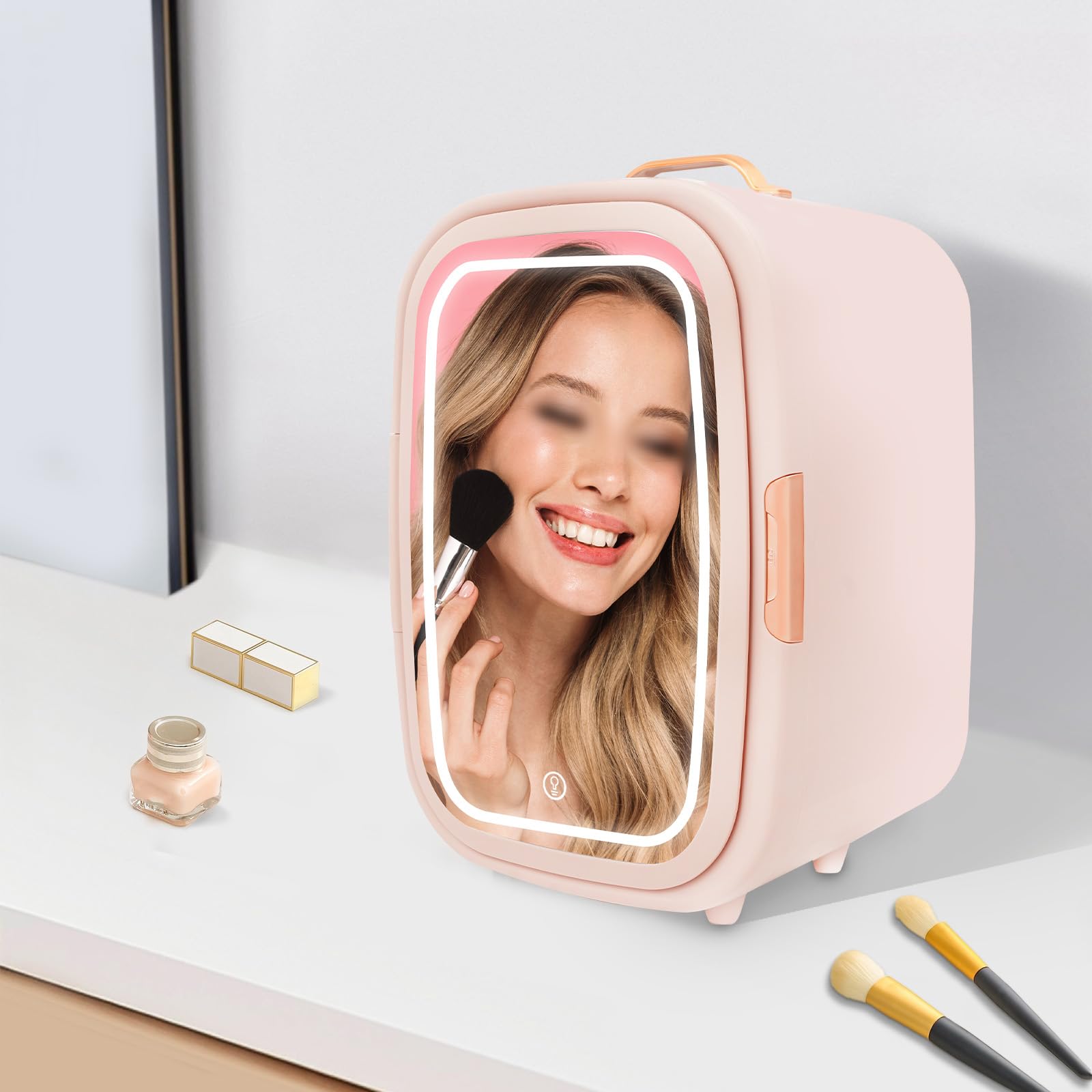 Mini Kosmetik Kühlschrank Auto Kühlschrank Mini Kühlbox, Ultra-Leise (20 dB) mit LED-Spiegel für Skincare & Make-up, klein Kühlschrank für Hautpflege Schlafzimmer und Badezimmer,29 x 25 x 44 CM (Rosa)