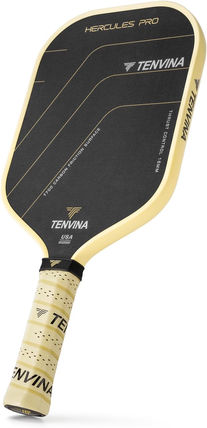 TENVINA Pickleball Paddles, Thermoformed 4 Layers Carbon Fiber Pickleball Paddle, Pickle Ball Paddle USAPA Approved with Dominant Power and Larger Sweet Spot