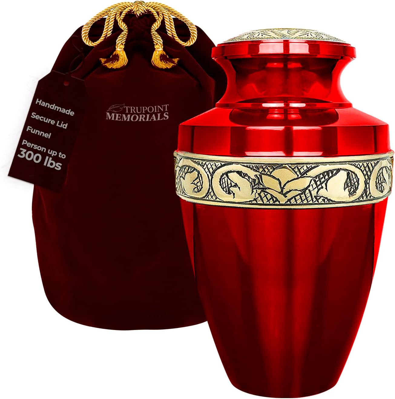 Trupoint Memorials Extra Large Urn for Ashes Adult Male or Female Up to 300 lbs – Cremation Urns for Human Ashes, Funeral Memorial Urns for Men & Women – Grecian Red Gold Red Extra Large