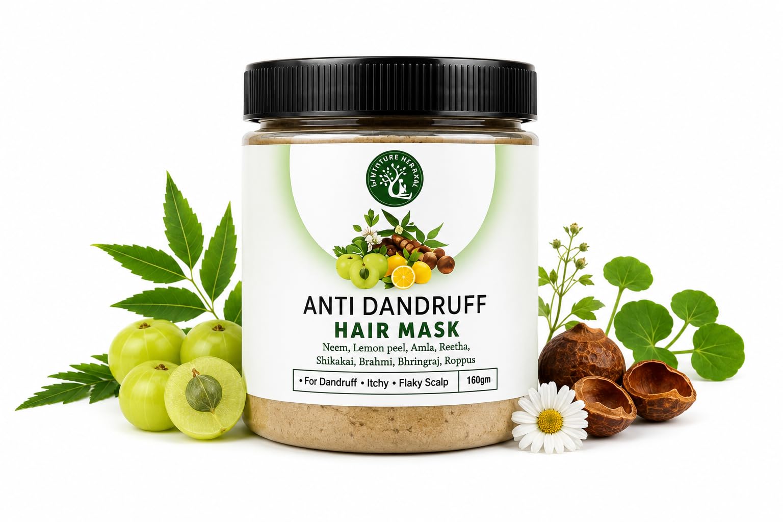 Anti Dandruff Hair Mask with Neem, Lemon Peel, Amla, Reetha, Shikakai, Brahmi, Bhringraj, Rosemary, 150gm-image-13