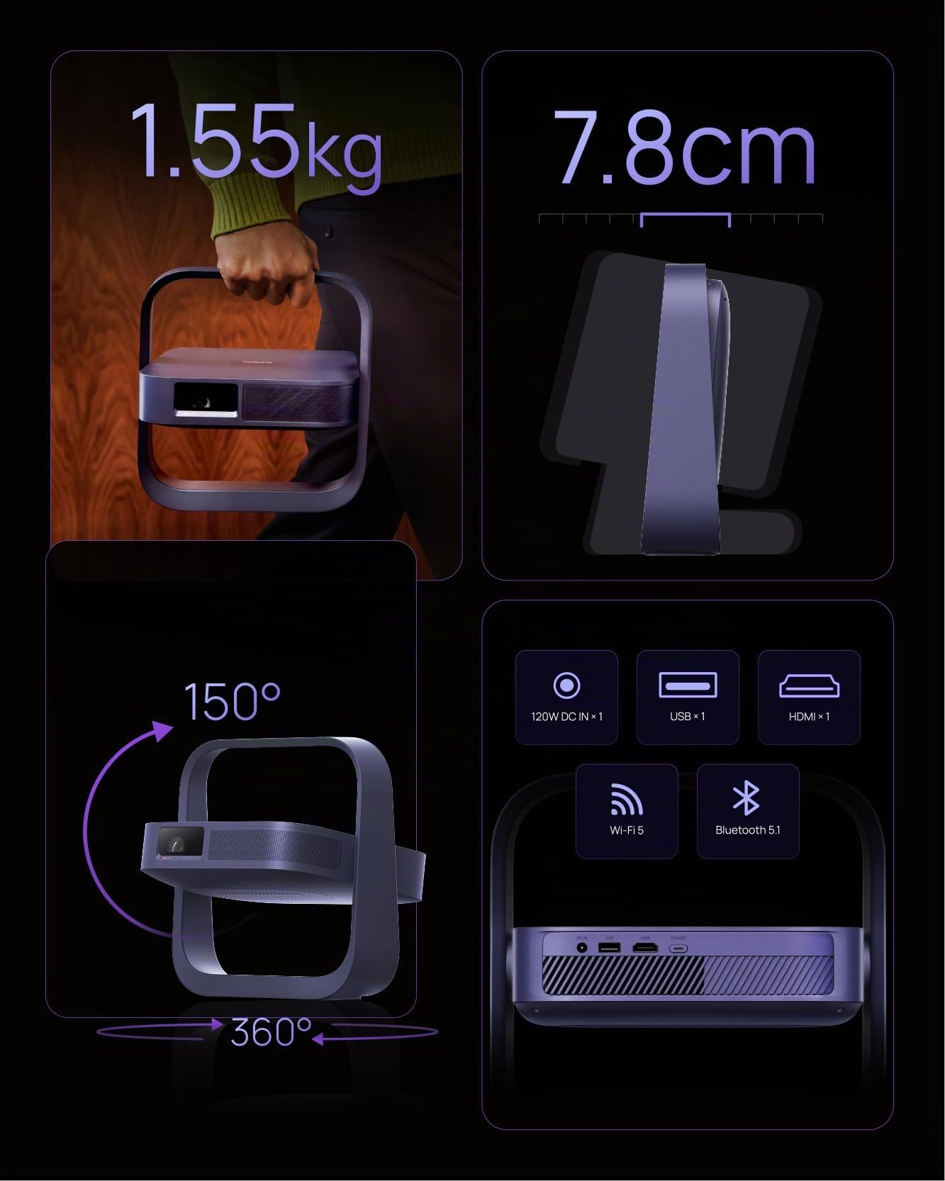 XGIMI Elfin Flip Laser Proyector Portátil 1080P con Google TV y Netflix