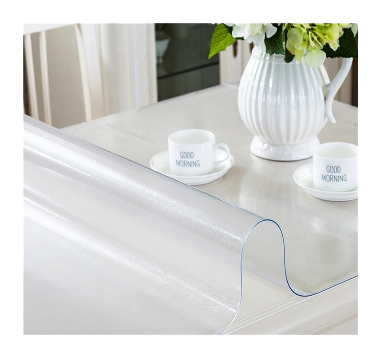 Clear Table Protector PVC Transparent Tablecloth Rectangle Waterproof Table Cover Oilproof Cloths Soft Glass Cloth Kitchen Decoration(Matte1.0mm,60x180cm)