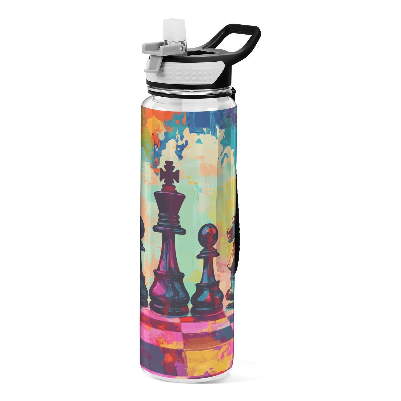 Bouteille d'eau de sport en Tritan 887 ml lot d'échecs colorés réutilisable