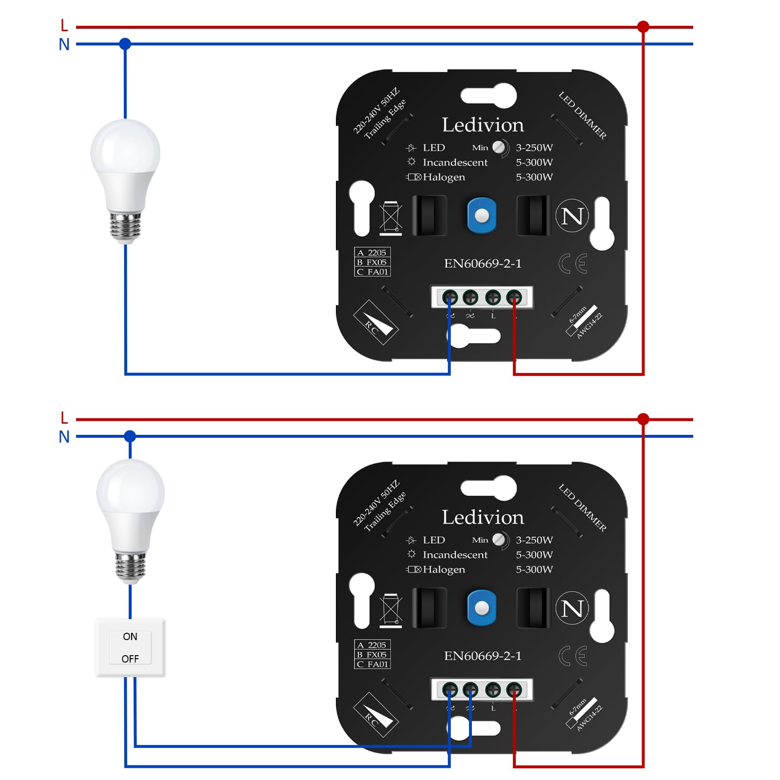Ehmann LED Dimmer UP Unterputz Sparlampen Phasenanschnittdimmer T37.08 5- 100W