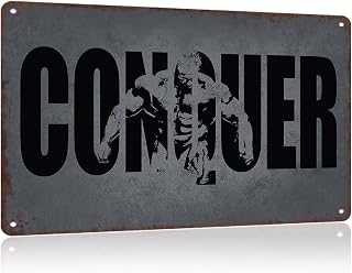 Vintage Metal Sign Conquer Jay Cutler Workout Room Signs Retro Tin sign For Gym Workout Posters Fitness Plaque Inspirational Wall Decor 8x12 Inches