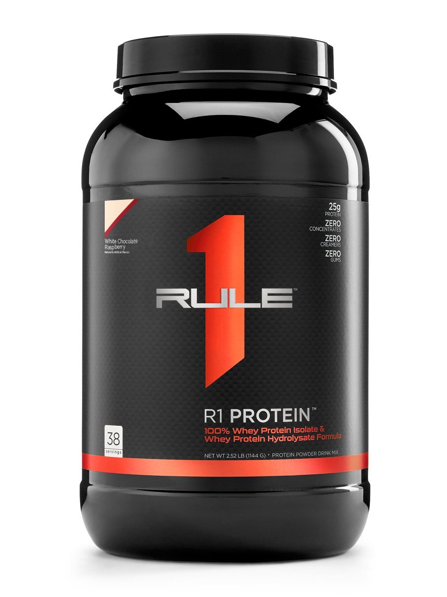 Rule One Proteins, R1 Protein - White Chocolate Raspberry, 25g Fast-Acting, Super-Pure 100% Isolate and Hydrolysate Protein Powder with 6g BCAAs for Muscle Growth And Recovery, 2.5 Pounds, 38 Servings