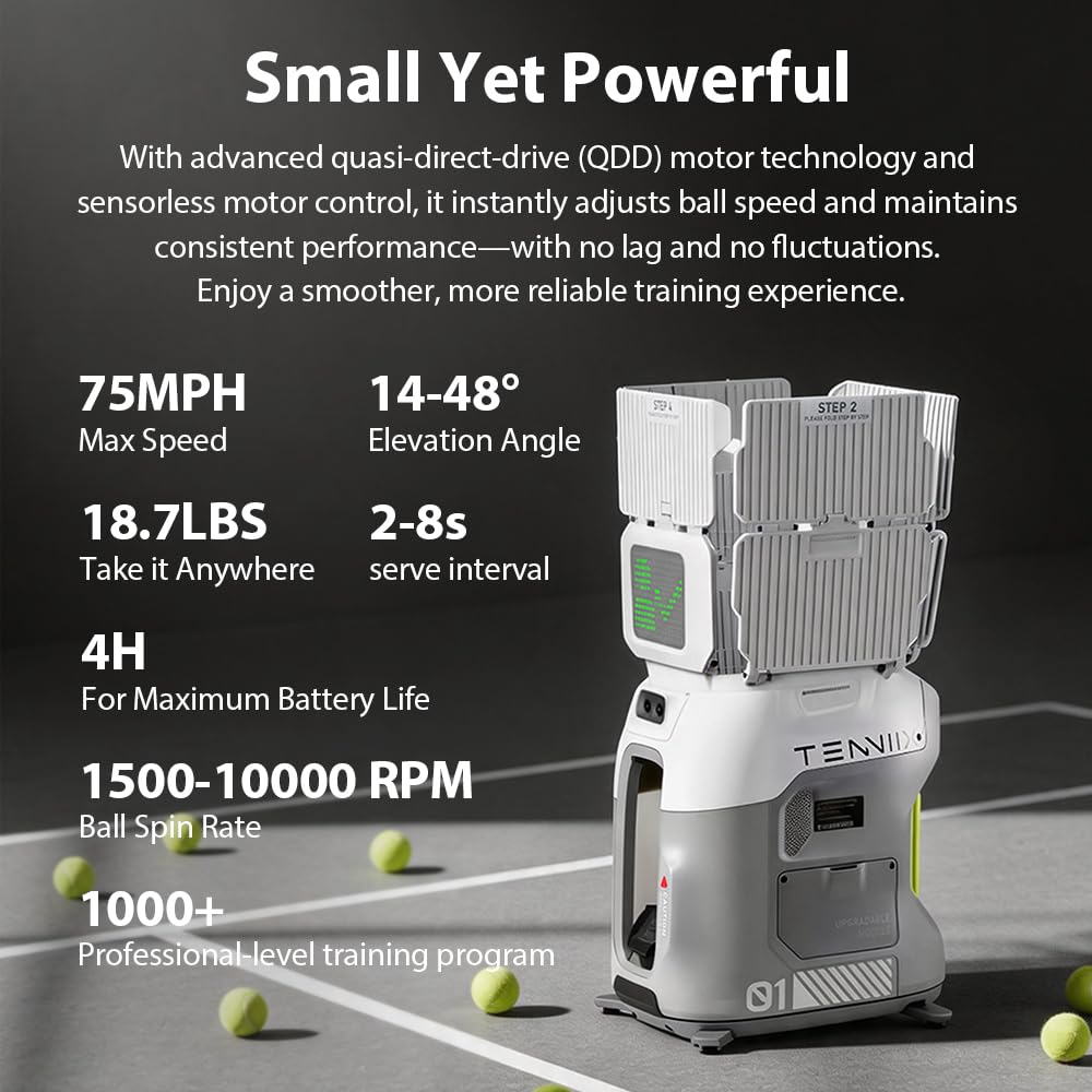 Macchina per palline da tennis con programmazione intelligente AI Pro, con app/telecomando, modalità visiva AI 4K + 1080P e modalità vocale, adatta per oltre 1000 programmi di allenamento