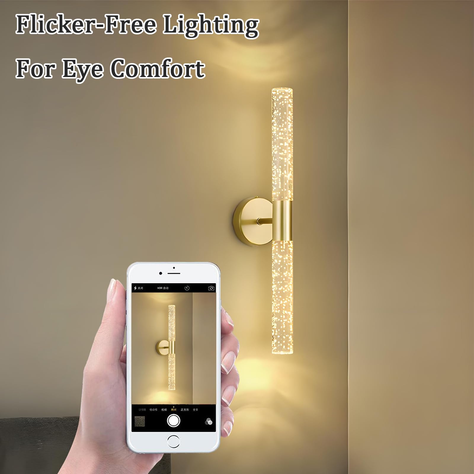 LED Wandleuchte Badezimmer Gold 2 Stücke 6W 3 Farbtemperatur, 51cm 700 LM | Wohnzimmer Wandlampe mit Memory-Funktion, Wandbeleuchtung Modern, Kristall Wall Light für Flur Korridor
