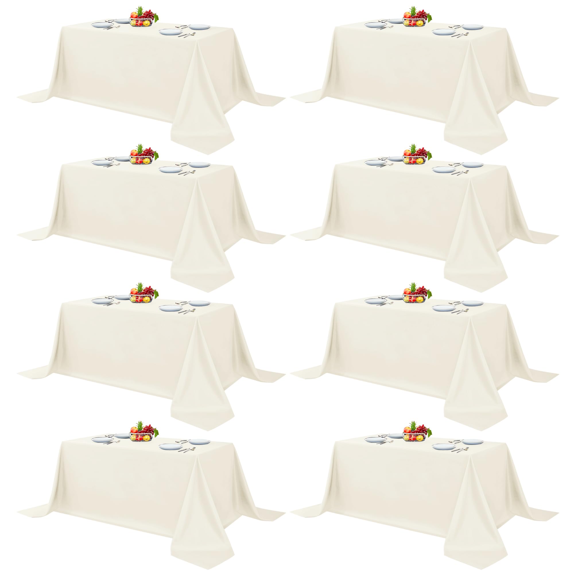 Photo 1 of Fitable 8 Pack Rectangle Tablecloths: Stain Resistant Wrinkle Free Circle Table Clothes, Washable Reusable Polyester Table Covers for Wedding Party Birthday Banquet Reception(Ivory, 90x132 Inch)