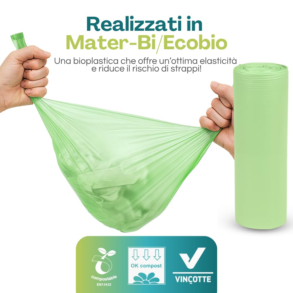 Virsus 500 Sacchi Raccolta Umido e Organico cm 50x60 Capacità 30 Litri biodegradabili e compostabili sacchetti piccoli spazzatura Bio