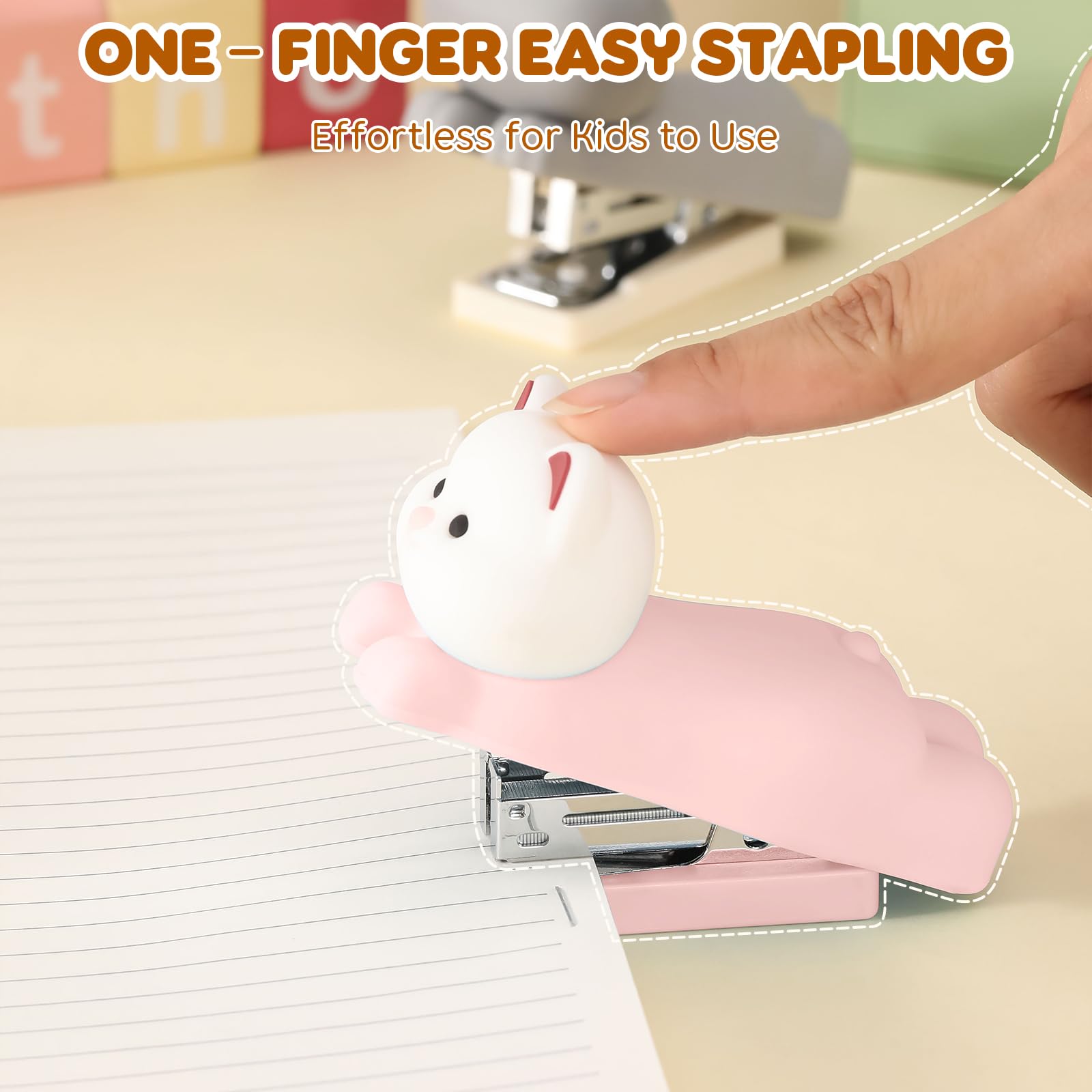 Honagu Mini Cute Animal Stapler with Staples, Cartoon Stereoscopic Silicone (PVC) Stapler, Labor-Saving Office Supplies for Teachers, Students,Girls,Gift Stocking Stuffers for Kids( Puppy): Pink