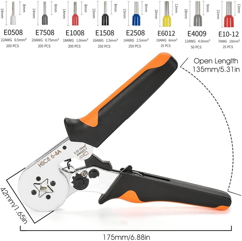 Ferrule Crimping Tool Kit, Self-Adjusting Square Wire Crimper Plier for AWG23-7 with 1200pcs Assortment Ferrule Wire Copper Crimp Connector, Wiring Cable Connector