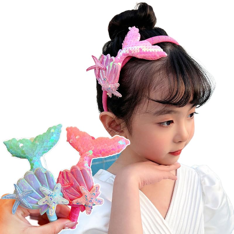 Miniatura 4 de RFTWXHPN Diadema de sirena rosa para niñas, diadema de cola de sirena, diadema de fiesta de sirena, accesorios de sirena, bandas para el cabello