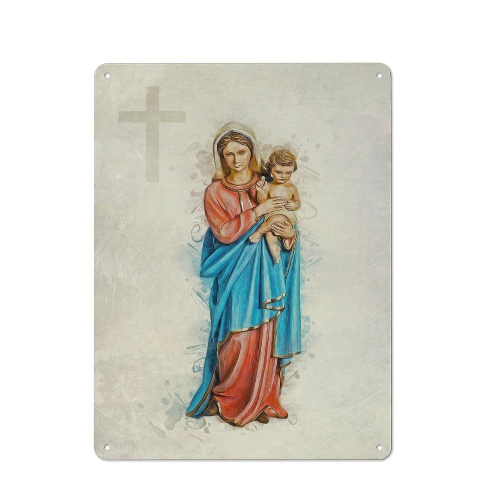 Junmoney Virgin Mary And Jesus Tin Wall Plaque 40X30cm With For Workshop Wall, Suited To Makers And Diy Enthusiasts