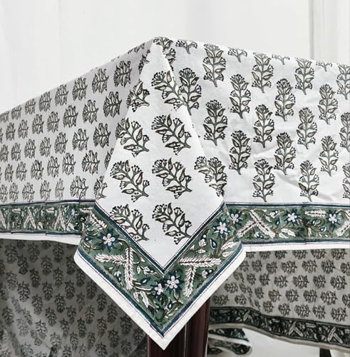 Ridhi Evergreen Grace Hand Block Print Rectangle Tablecloth 108x70 Inch - image 4