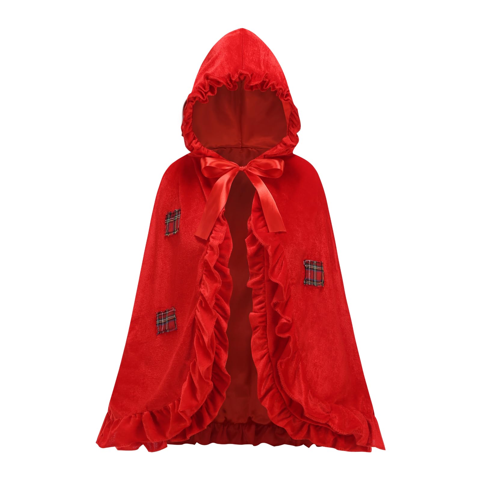 DELIVESS Little Red Riding Hood Cloak Women Halloween Christmas Retro Performance Fancy Hooded Cloak (27.56", Double Red Patch)