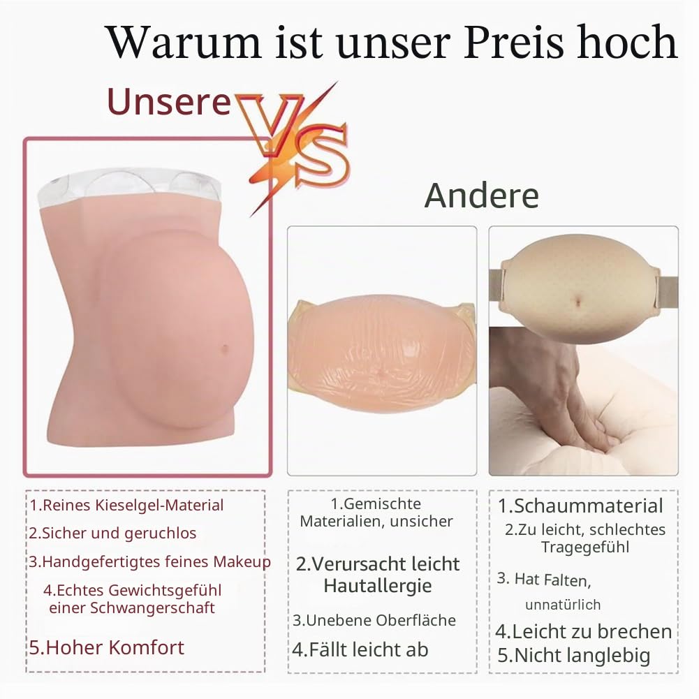 Künstlicher Schwangerschaftsbauch, künstliches Silikon, für Film und Fernseher, Requisiten, Cosplay, Fotografie (9 Monate/1,9 kg, Weiß)