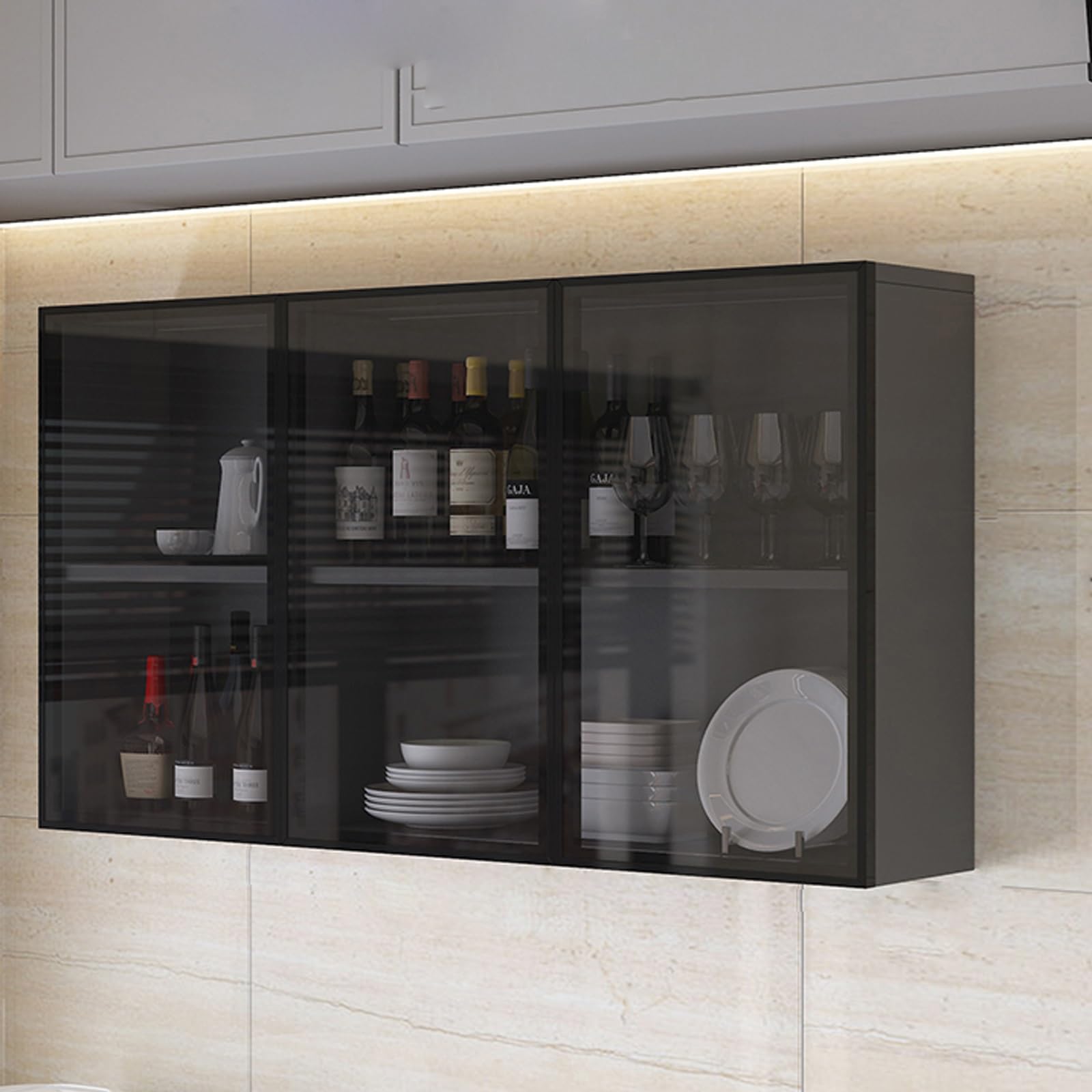 Wall Mount Glass Display Cabinet for Bathroom Kitchen Living Room Decor Hidden Handle Narrow Storage Cabinet Over The Toilet (Brown/Gray)