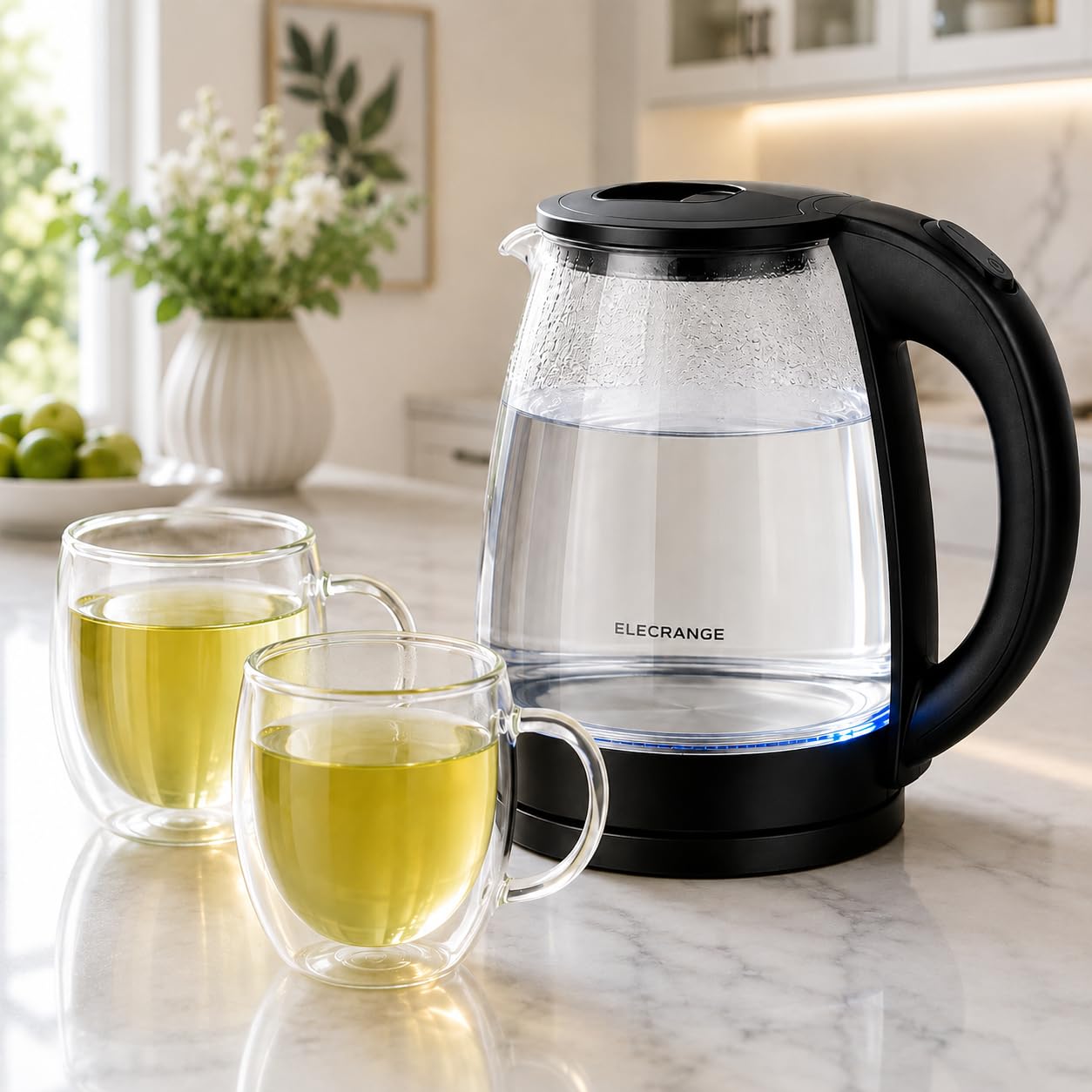 2L Borosilicate Glass Electric Kettle with 2 Double-Wall Glass Cups, 250ml Each,COMBO SET | Blue LED, Auto Shut-Off & 360° Swivel Base | For Home,Office and Gifting (TRANSPARENT WITH CUPS)-image-49
