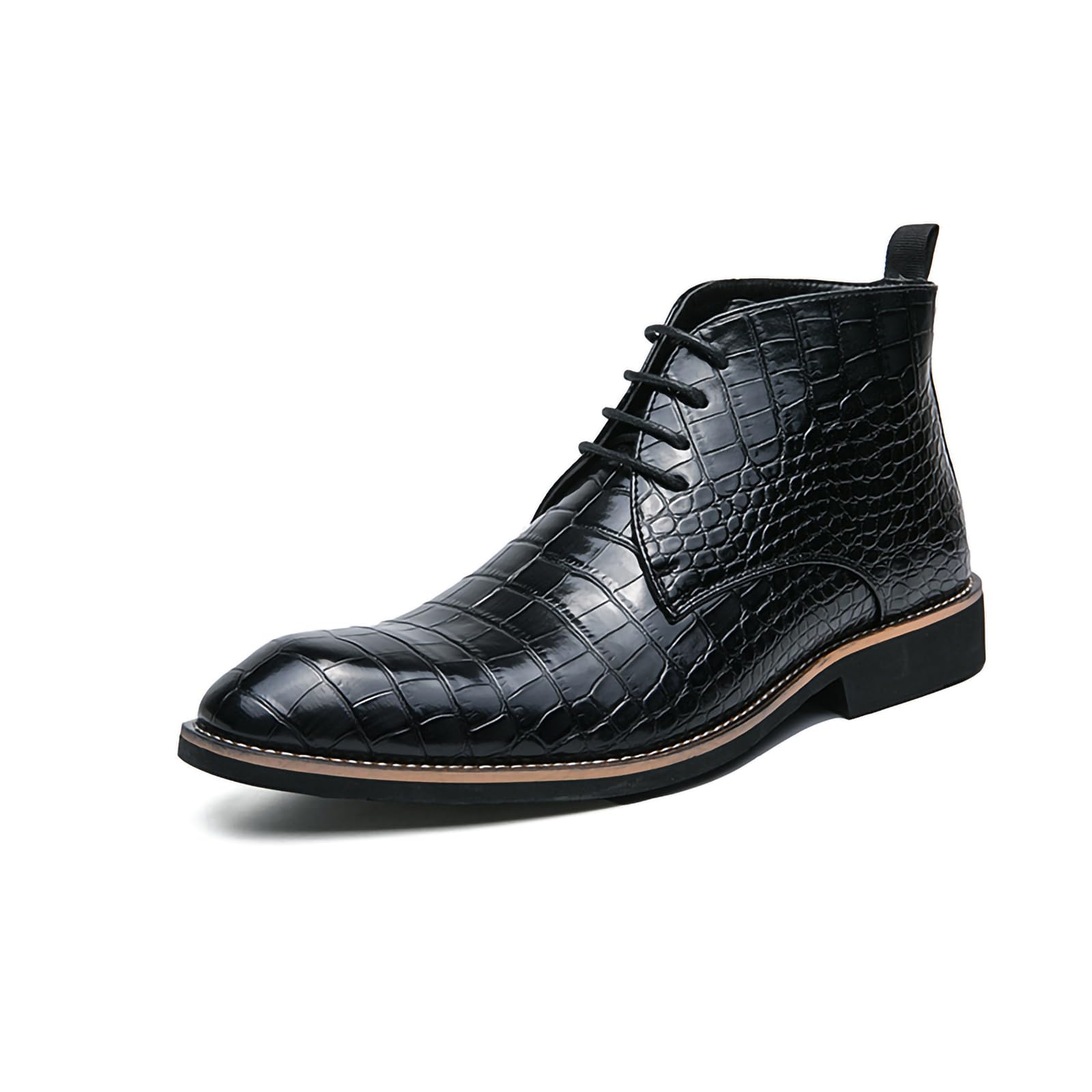 Męskie sznurowane buty Oxford ze skóry PU wzór krokodyla botki Chukka, Czarny, 41 EU