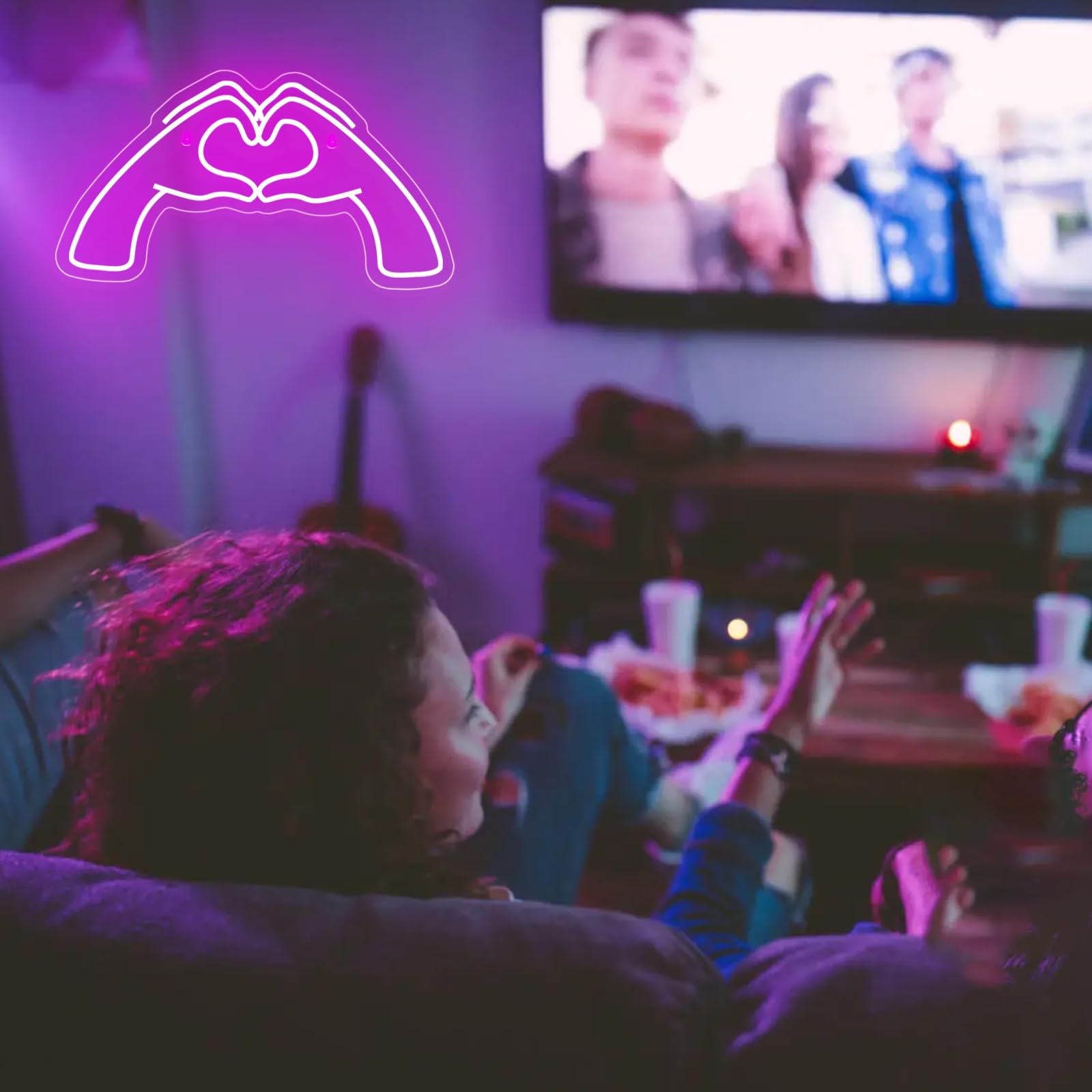 Neonschild mit Herz-Händen, rosa Raumdekoration, Licht mit Dimmer und USB, LED-Wandkunst für Musikliebhaber, Schlafzimmer, Spielzimmer, Bar, Party, Hochzeit, Geburtstag,