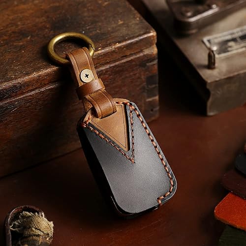 Miniatura 4 de ontto Funda para llavero de piel auténtica, compatible con Chevy para llave Buick Flip (4 botones, negro)