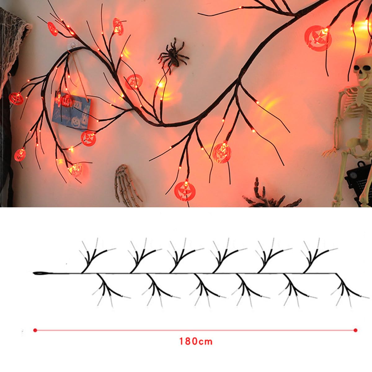 Lampe aus Weidenrattan, LED-Lichterkette, 8 Modi, batteriebetrieben, mit Timer für die Weihnachtswanddekoration zu Hause (Kürbis 54 LED)